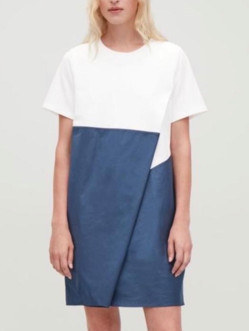 COS Minimalist Asymmetric Geometric Midi Dress Navy White Small